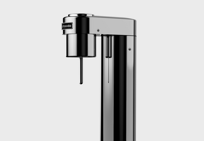 Close-up of the Hathasoda S1 head and carbonating nozzle in polished stainless steel