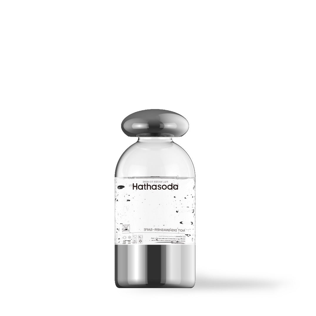 Hathasoda 600 ml carbonating bottle in clear PET with a stainless-steel base and cap