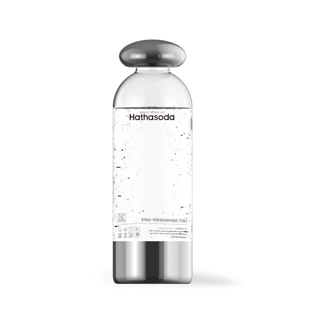 Hathasoda 1000 ml carbonating bottle in clear PET with a stainless-steel base and cap